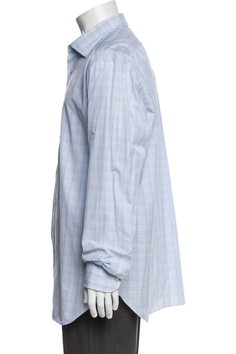 RealReal,Brioni, Brioni Blue/White Plaid Print Long Sleeve Dress Shirt, Blue, Large-48-TagL