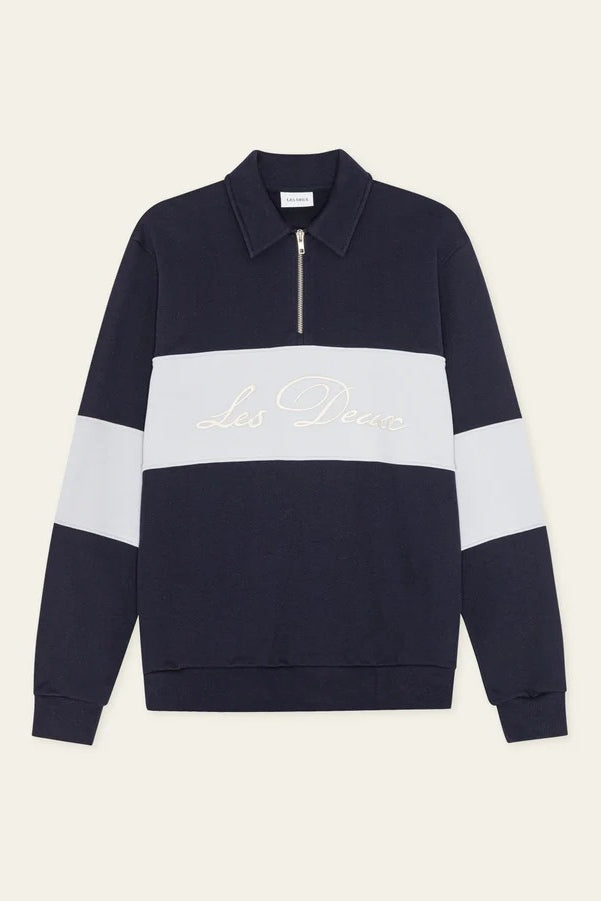Wholesale,Les Deux, Les Deux Navy with White Qtr Zip Sweatshirt, Blue, Extra Small-42-TagXSSmall-44-TagSMedium-46-TagMLarge-48-TagLExtra Large-50-TagXL