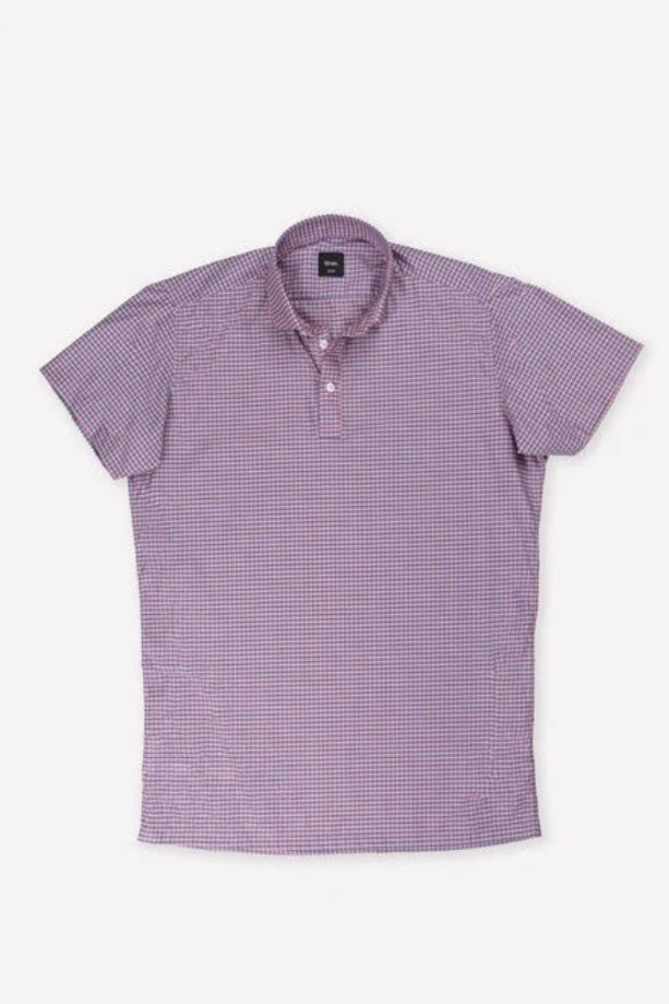 Wholesale,Brisk, Brisk Pink/Blue Gingham Checkered Performance Stretch Short Sleeve Polo, Pink, Large-46-TagL