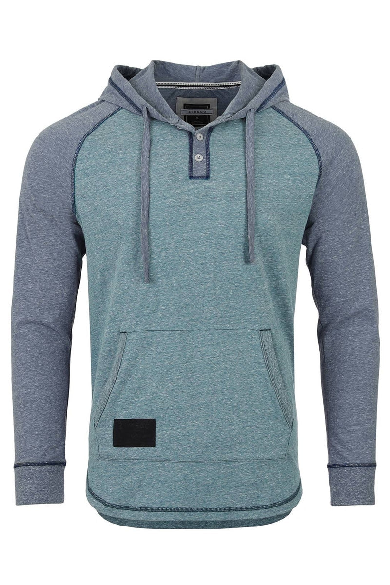 Faire,Zimego, Zimego Pastel Green/Grey Heathered Raglan Henley Hoodie, Green, Medium-41-TagMLarge-44-TagLExtra Extra Large-51-TagXXLExtra Large-48-TagXL