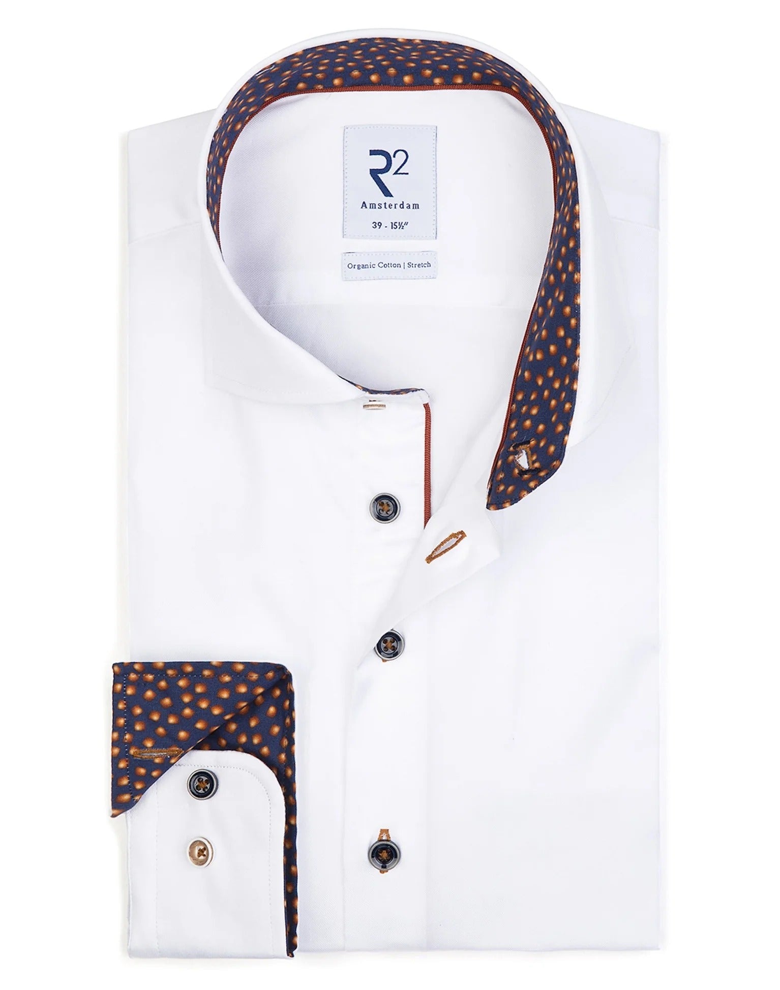 Brand Partner,R2 Amsterdam, R2 Amsterdam White Long Sleeve Button Up Shirt Lantern Print Contrast, White, Small-41-Tag39Extra Extra Large-52-Tag45Large-46-Tag42Extra Large-50-Tag44