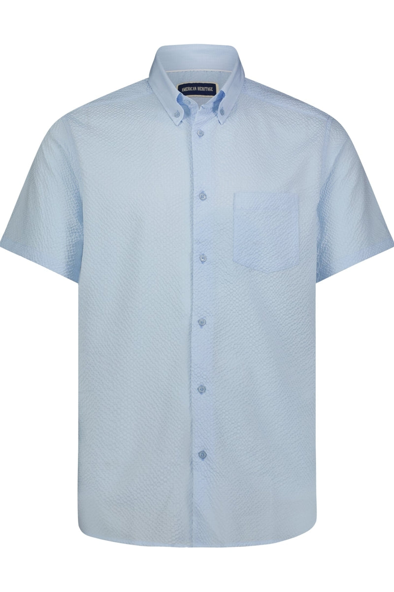 American Heritage Sky Blue Seer Sucker Stretch Short Sleeve Shirt