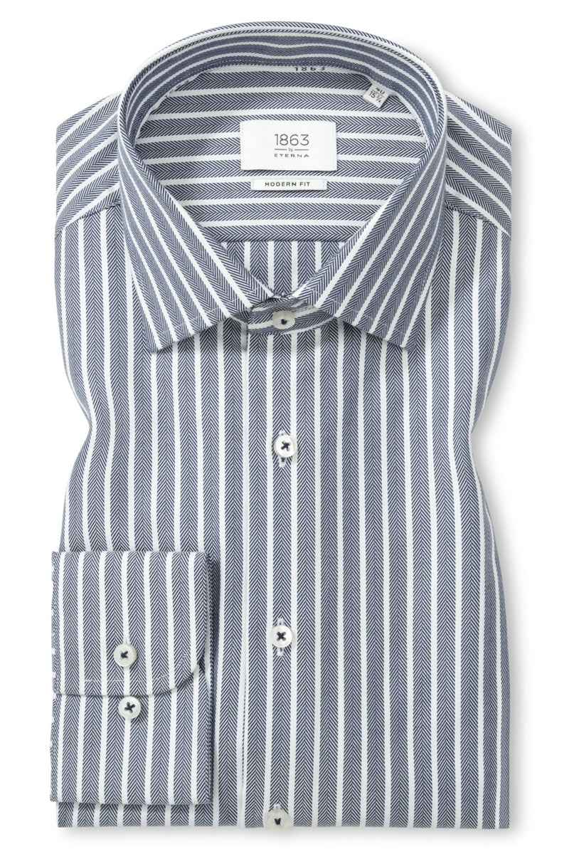 Wholesale,1863 by Eterna, 1863 by Eterna Grey Blue/White Stripe Herringbone Modern Fit Shirt, Grey, Medium-45-Tag15.5Large-48-Tag16Extra Extra Large-54-Tag18