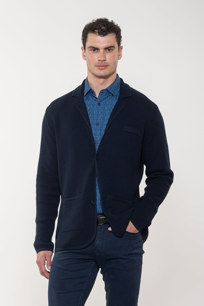 American Heritage Navy Jacquard Sweater Cardigan