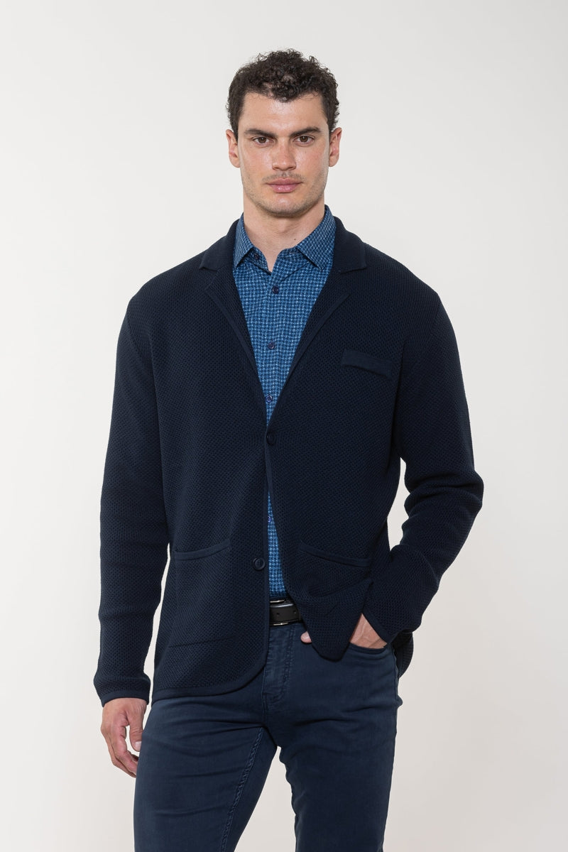 Wholesale,American Heritage, American Heritage Navy Jacquard Sweater Cardigan, Blue, Large-46-TagL