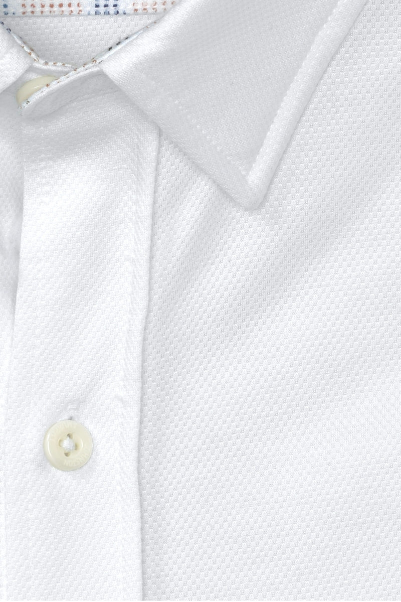 Wholesale,Johnston & Murphy, Johnston & Murphy White Birdseye Texture 4-way Stretch Shirt, White, Large-47-TagL