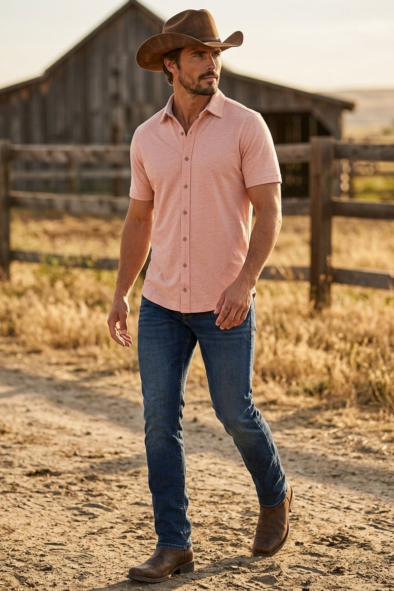 Wholesale,Johnston & Murphy, Johnston & Murphy Orange Birdseye Texture 4-way Stretch Shirt, Orange, Extra Large-50-TagXL