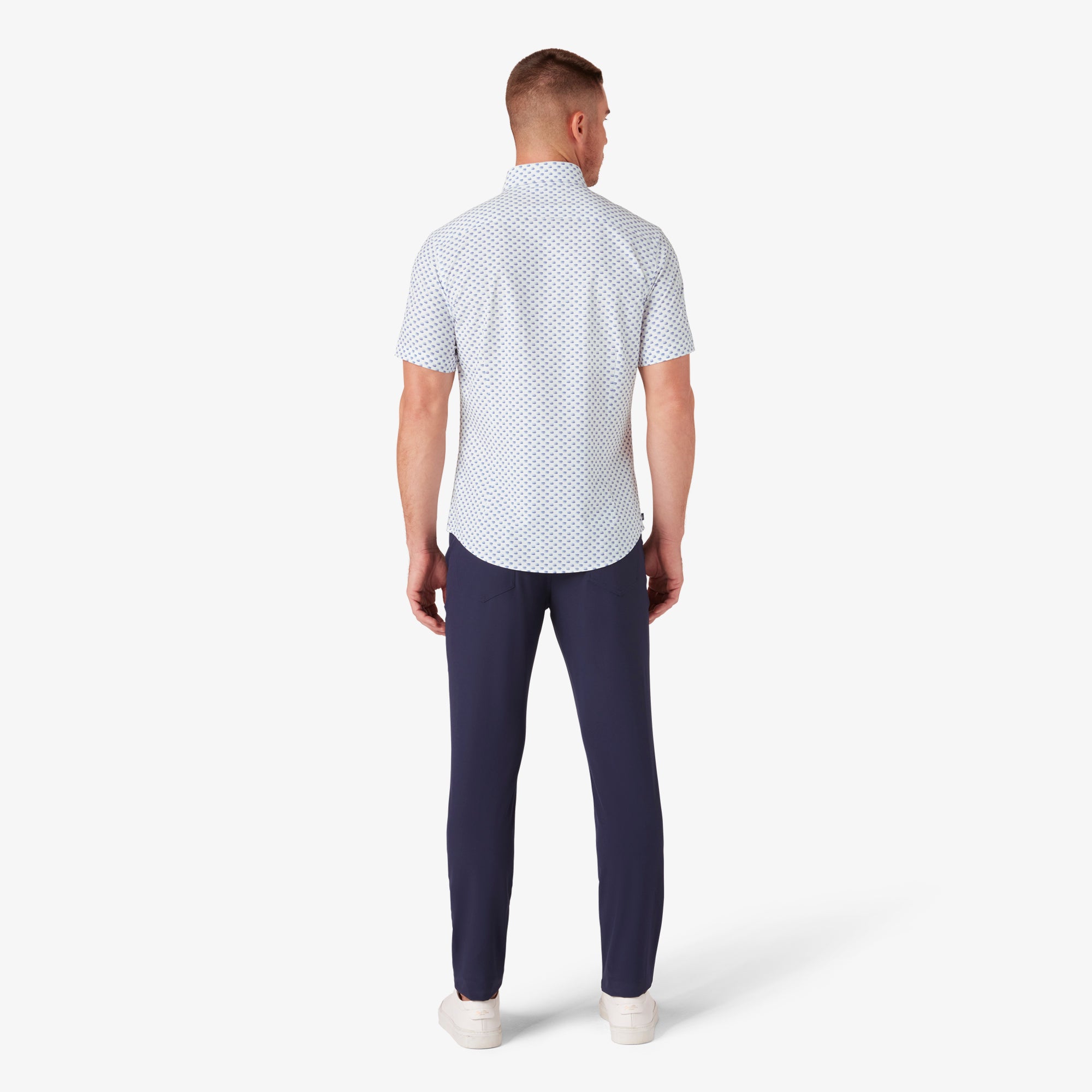 Wholesale,Mizzen + Main, Mizzen + Main White Geo Print Trim Fit Short Sleeve Shirt, White, Large-45-TagL