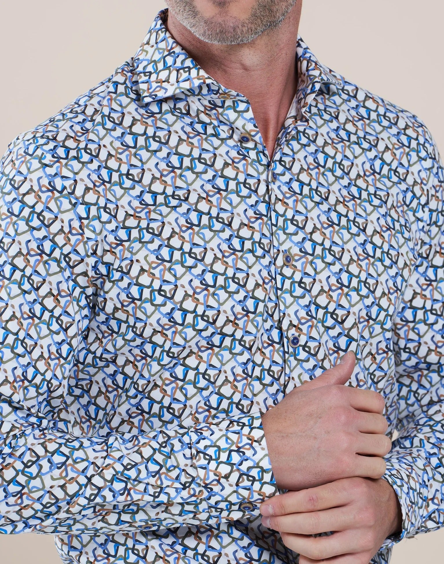 Brand Partner,R2 Amsterdam, R2 Amsterdam White w/ Multicolor Square Print Button Up, White, Extra Extra Large-52-Tag45