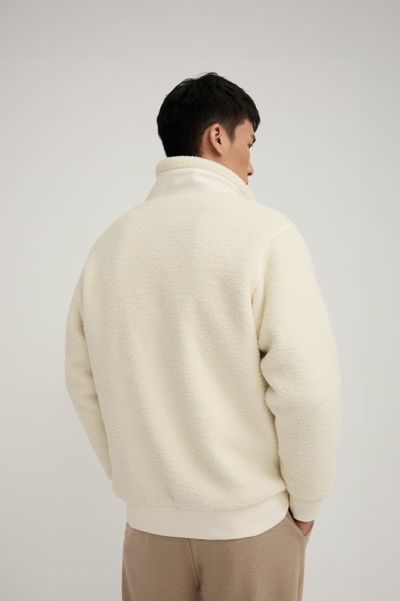 Direct From Brand,FYNE, FYNE Off-White Fuzzy Stand Collar Fleece Jacket, White, Large-48-TagL