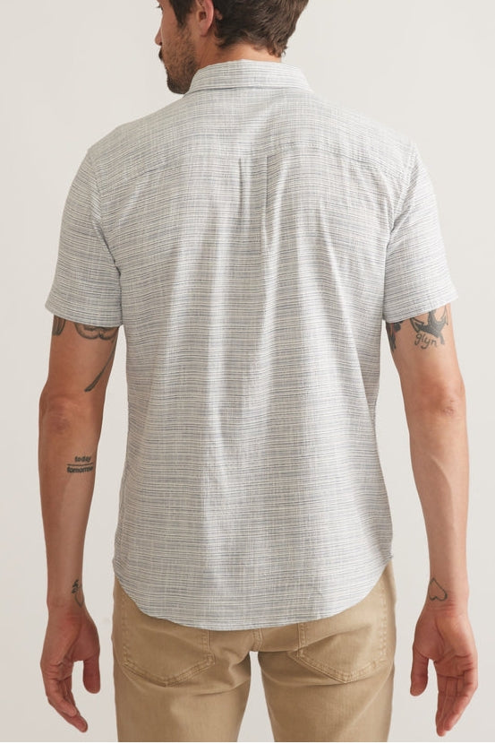 Marine Layer Blue Stripe Stretch  Short Sleeve Shirt