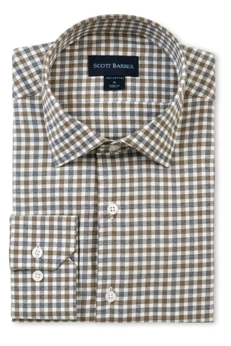 Wholesale,Scott Barber, Scott Barber Charcoal/Tan Gingham Twill Shirt, Grey, Small-44-TagSMedium-46-TagMLarge-50-TagLExtra Large-54-TagXLExtra Extra Large-58-TagXXL