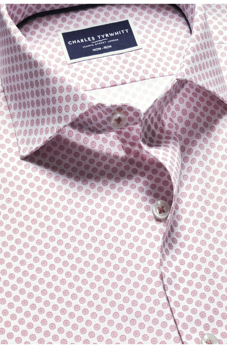Wholesale,Charles Tyrwhitt, Charles Tyrwhitt Claret Pink Stretch Medallion Print Shirt, Pink, Small-40-TagSExtra Large-50-TagXLExtra Extra Large-52-TagXXL