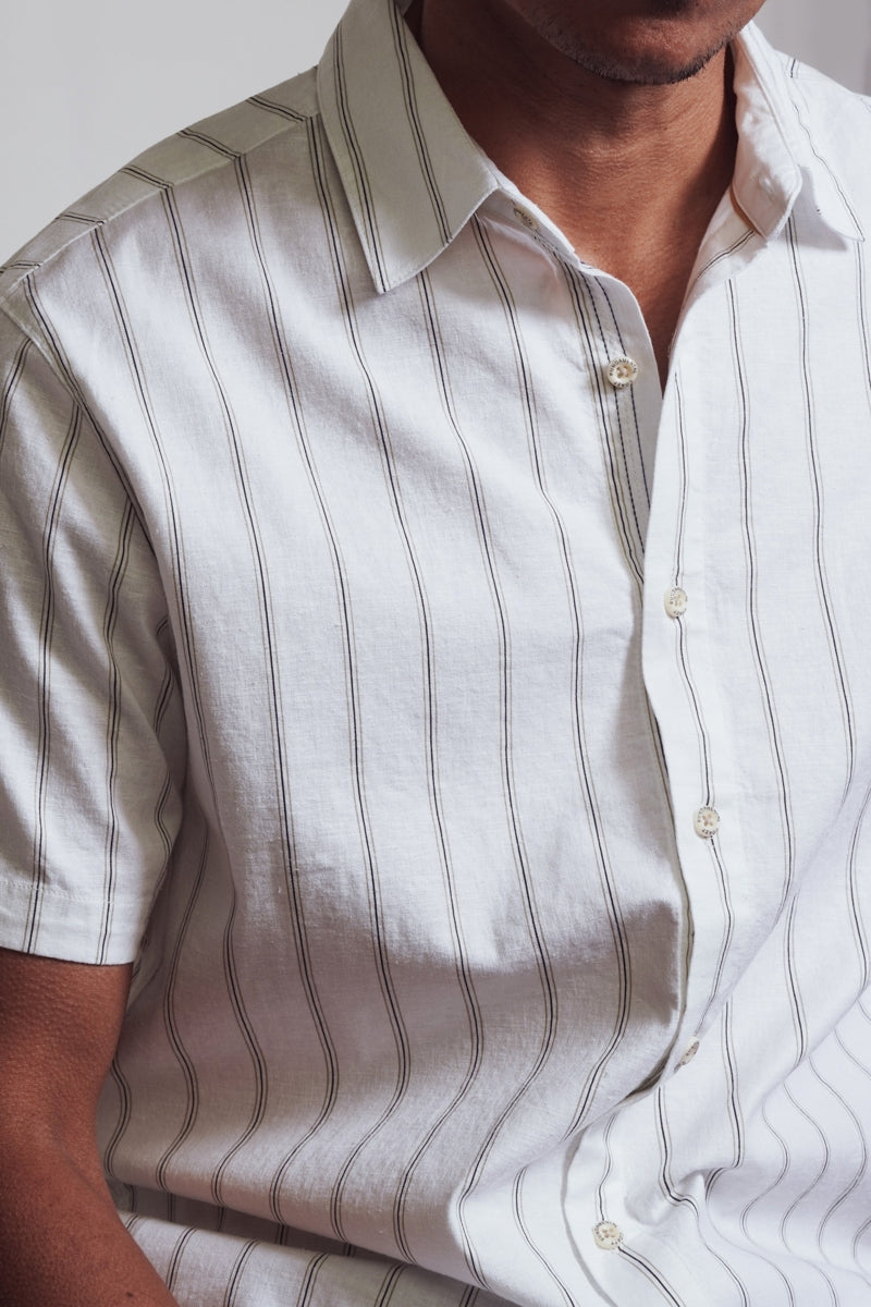 Wholesale,Fundamental Coast, Fundamental Coast White Striped Luxurious Linen Blend Shirt, White, Extra Extra Large-52-TagXXL