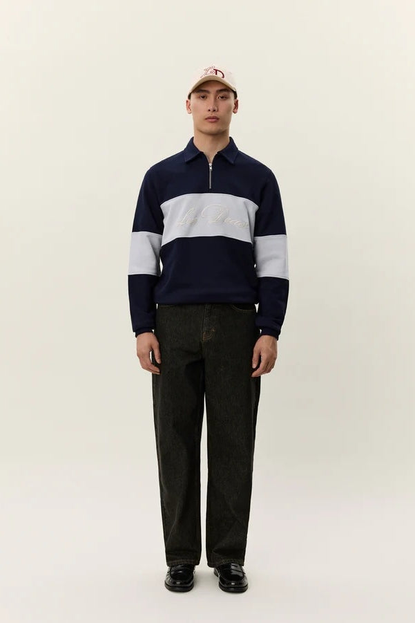 Wholesale,Les Deux, Les Deux Navy with White Qtr Zip Sweatshirt, Blue, Extra Small-42-TagXSSmall-44-TagSMedium-46-TagMLarge-48-TagLExtra Large-50-TagXL