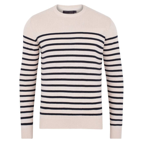 Paul James Ivory/Navy Stripes Longsleeve Crewneck Sweater