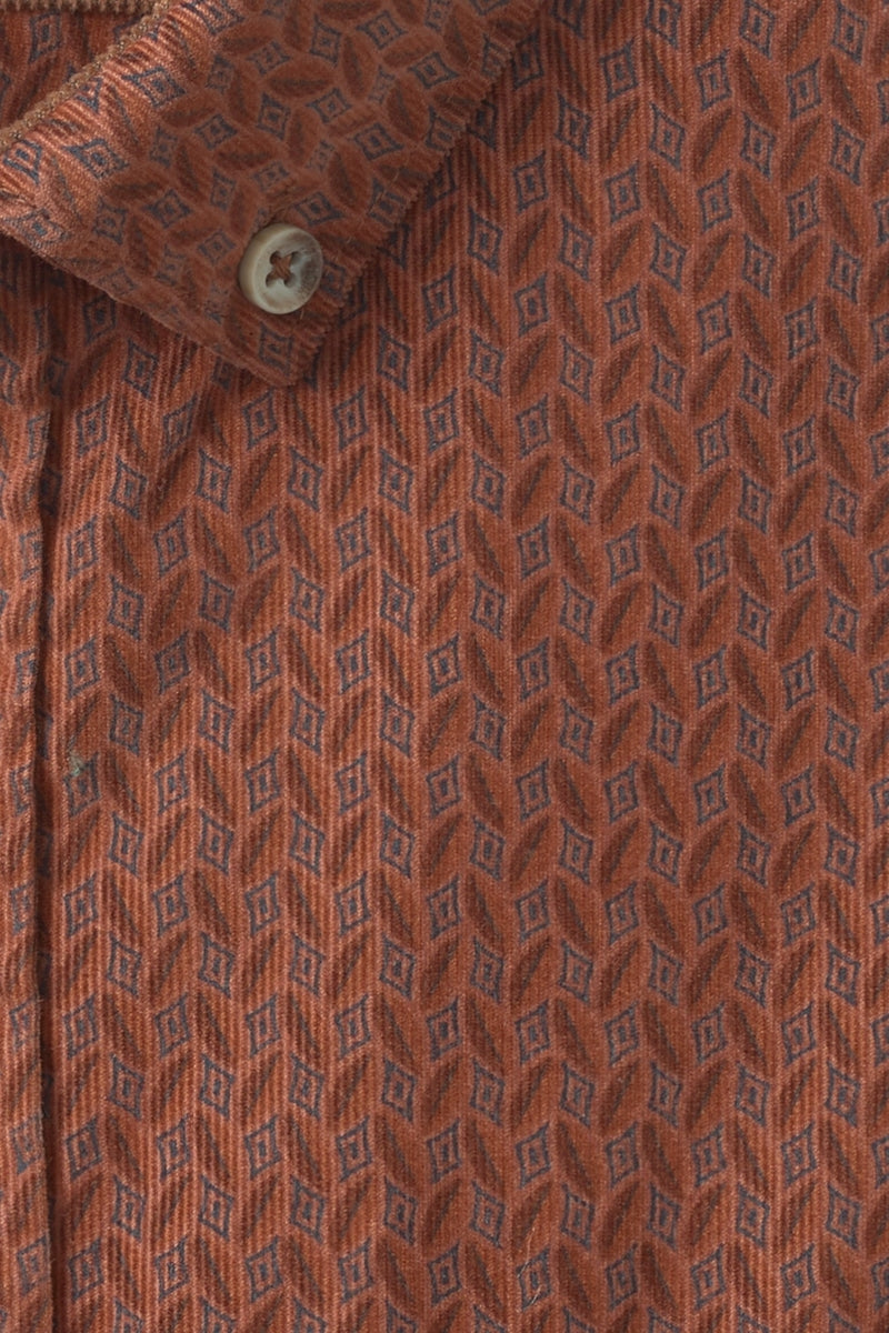 Wholesale,Johnston & Murphy, Johnston & Murphy Rust Overdyed Print Corduroy Shirt, Brown, Large-48-TagL