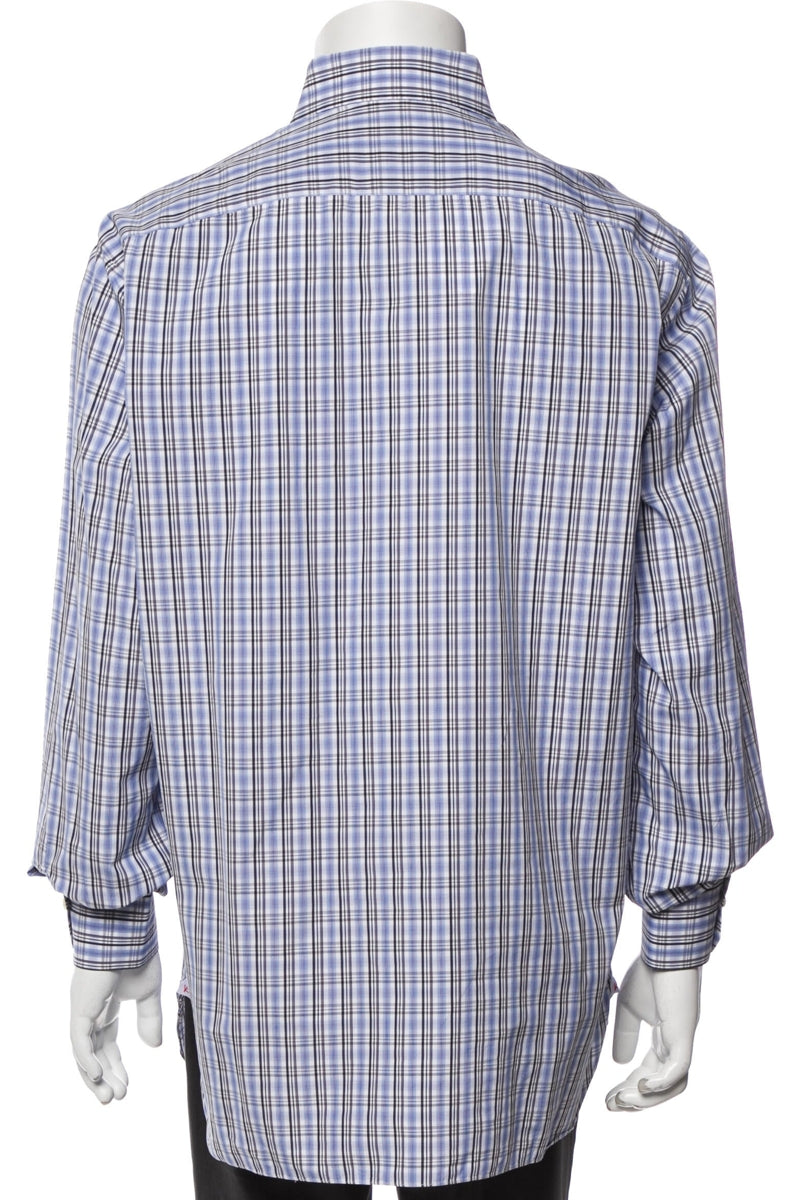 RealReal,Isaia, Isaia Blue/Grey Plaid Print Long Sleeve Dress Shirt, Blue, Extra Extra Large-50-TagXXL