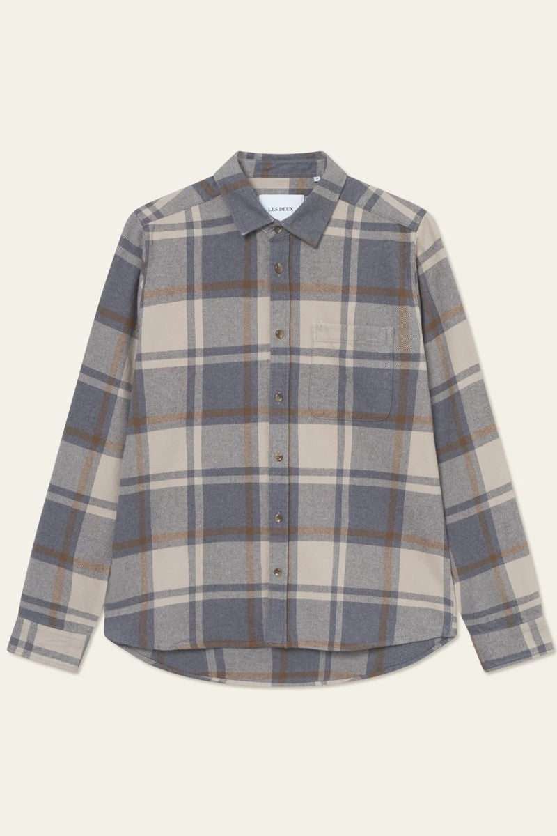 Wholesale,Les Deux, Les Deux Grey Melange Check Flannel Overshirt, Grey, Small-44-TagSMedium-46-TagMLarge-48-TagLExtra Large-50-TagXL