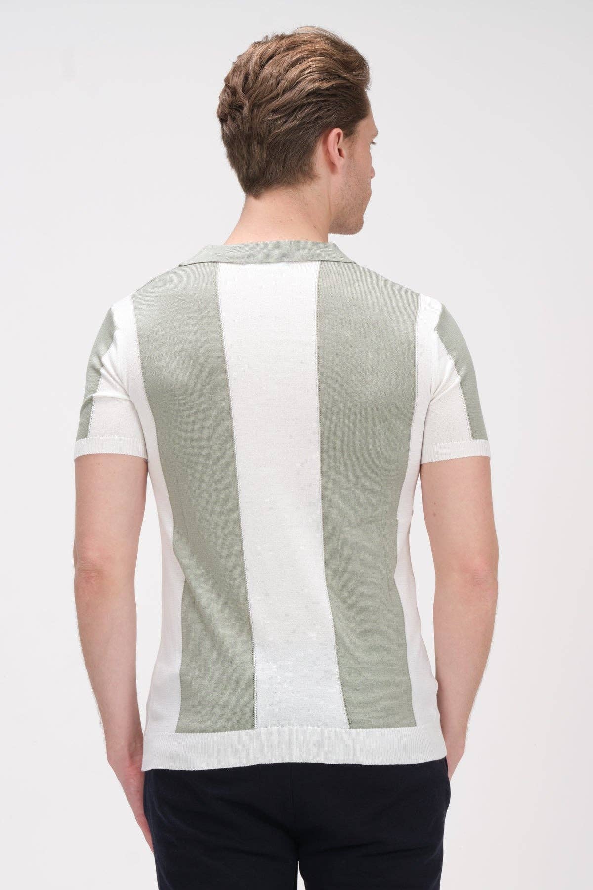 Faire,RNT 23, RNT 23 Green White Striped Knit Polo Shirt, Green, Small-40-TagS