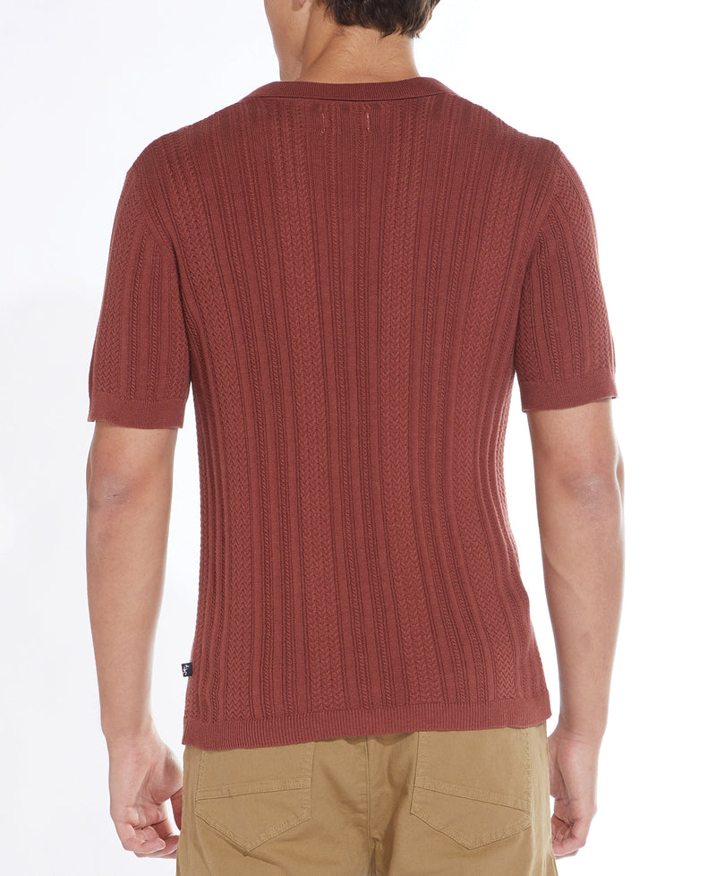 Civil Society Rust Cable Sweater Knit Short Sleeve Resort Shirt