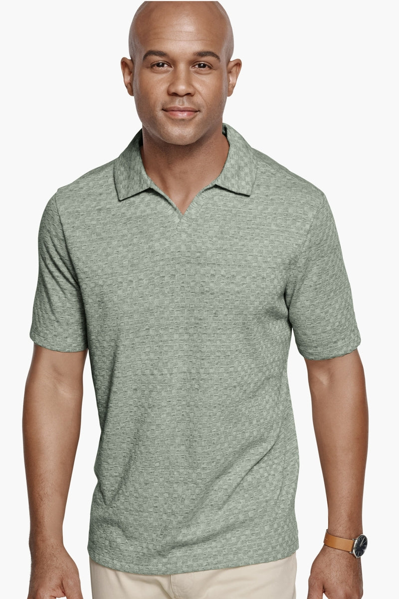 Wholesale,Johnston & Murphy, Johnston & Murphy Sage Basketweave Textured V-Neck Polo, Green, Small-42-TagSMedium-45-TagMExtra Large-51-TagXL