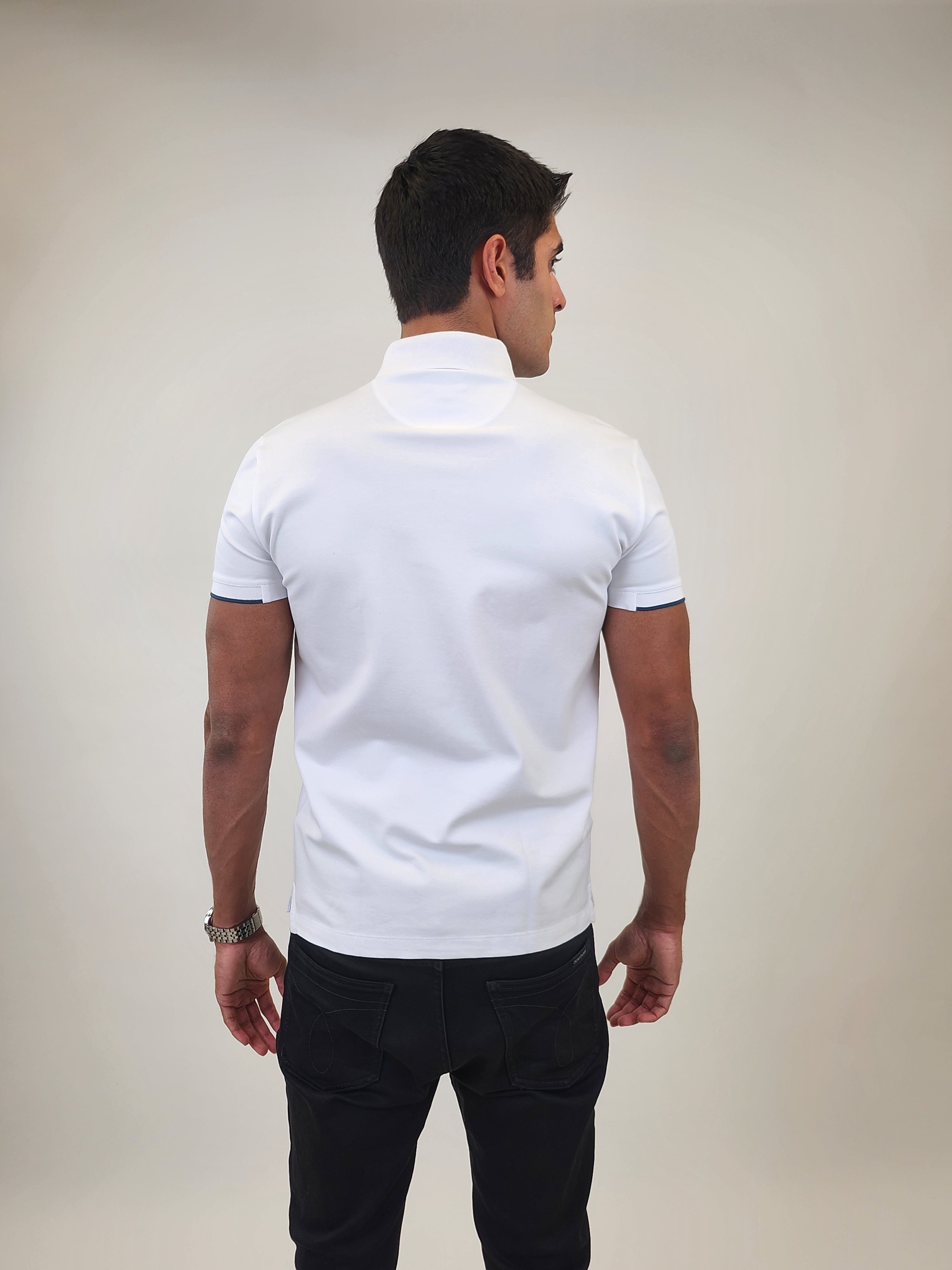 Brand Partner,R2 Amsterdam, R2 Amsterdam White Polo with Blue Contrast, White, Medium-40-TagM