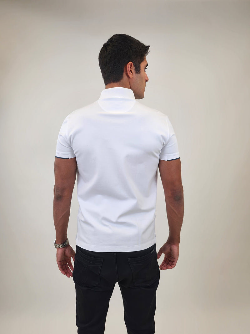 R2 Amsterdam White Polo with Blue Contrast