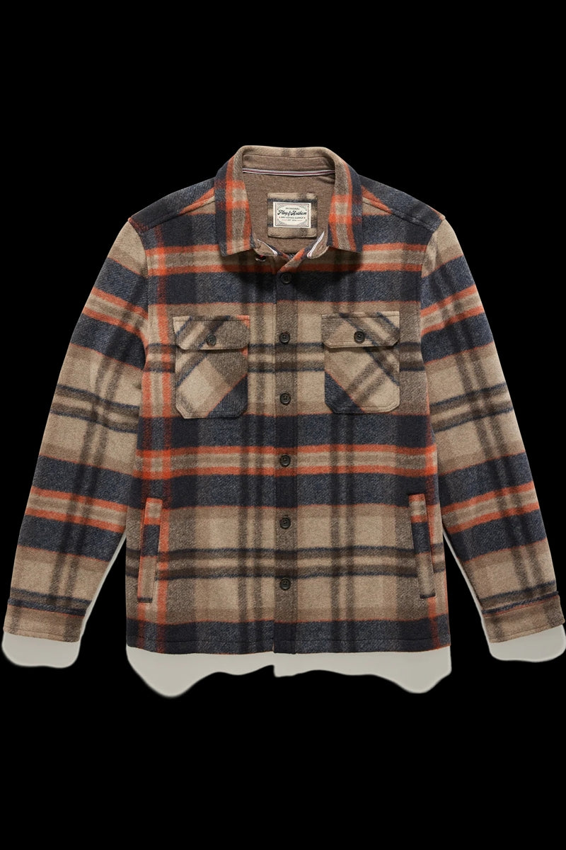 Wholesale,Flag & Anthem, Flag & Anthem Oatmeal/Navy Brushed Plaid Shacket, Tan, Extra Extra Large-58-TagXXL