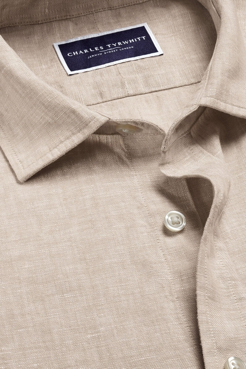 Wholesale,Charles Tyrwhitt, Charles Tyrwhitt Oatmeal Pure Linen Shirt, Tan, Extra Extra Large-52-TagXXL