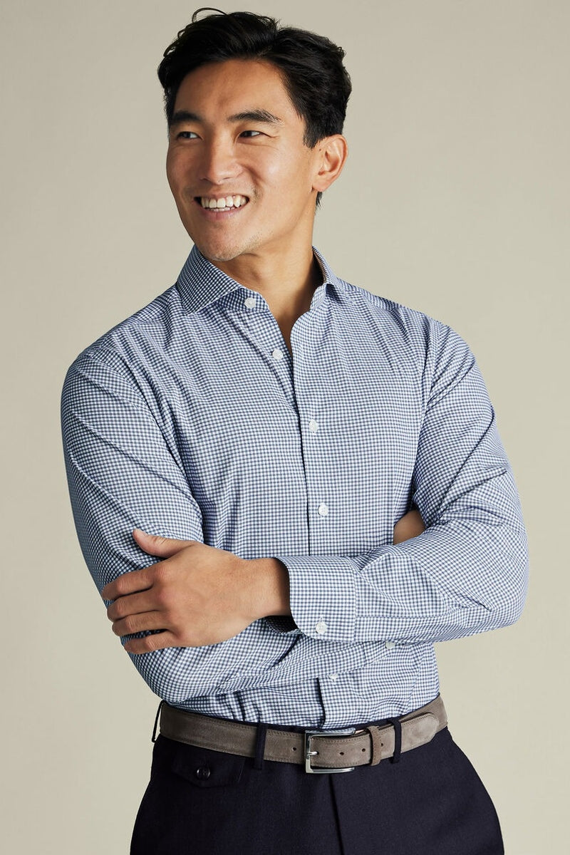 Wholesale,Charles Tyrwhitt, Charles Tyrwhitt Indigo Performance Twill Check Shirt, Blue, Small-40-Tag15