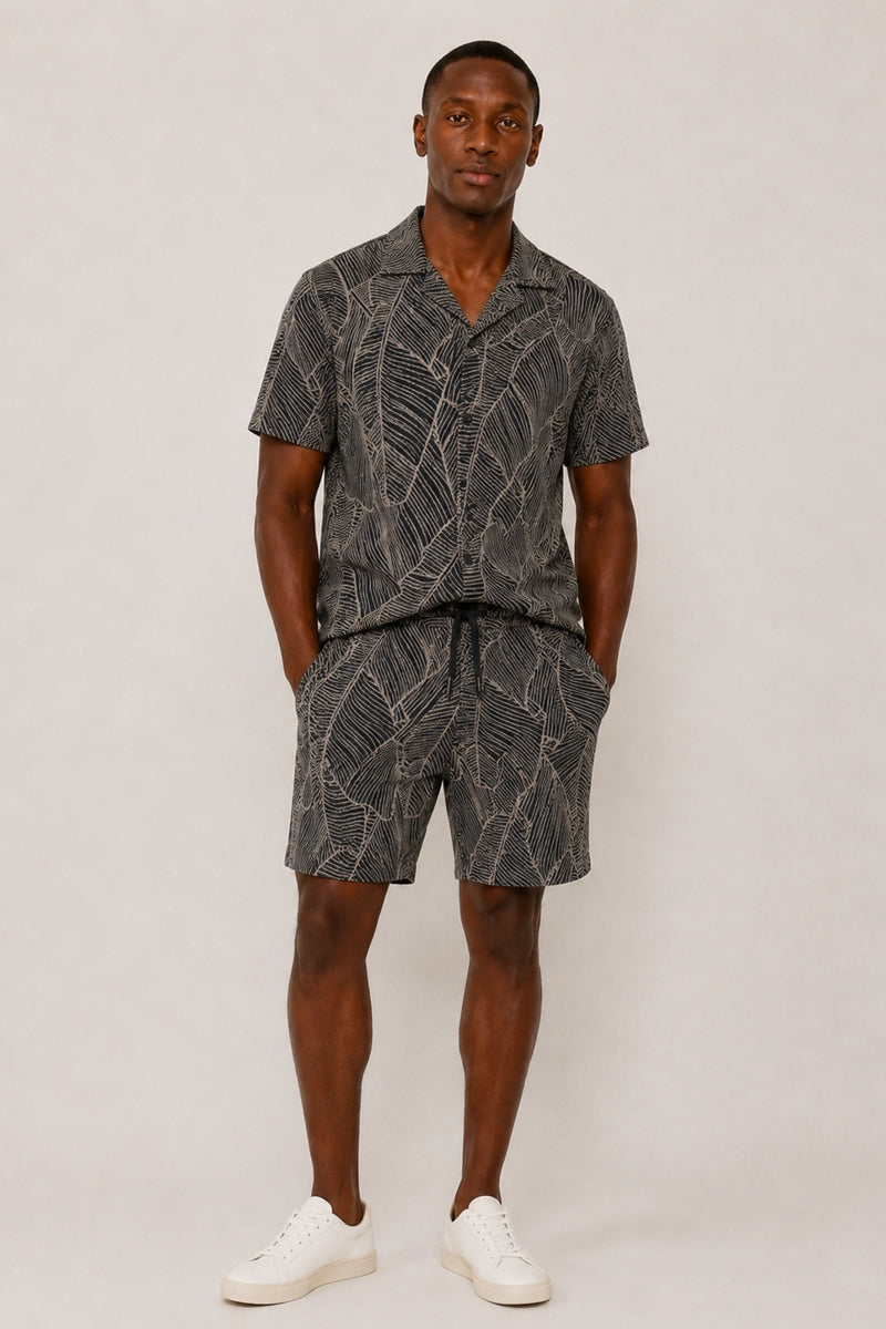 Wholesale,SUNSET X VINE, SUNSET X VINE Black Knit Textured Printed Shorts, Black, 36W-6L-TagXL