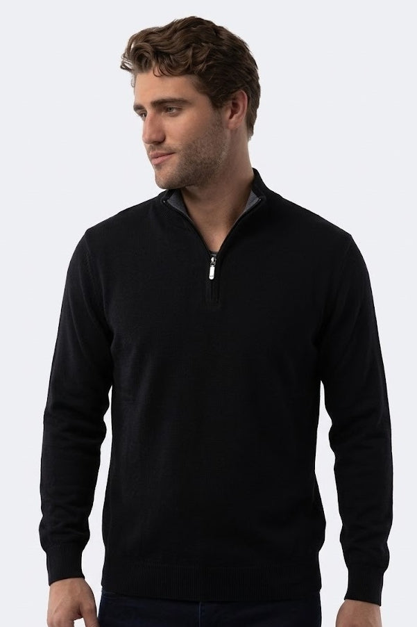 Wholesale,Luchiano Visconti, Luchiano Visconti Black Solid Knit Qtr Zip, Black, Medium-43-TagMLarge-45-TagLExtra Large-47-TagXL