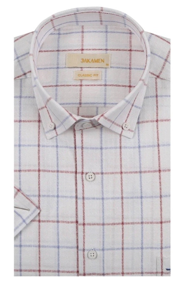 Wholesale,Jakamen, Jakamen White with Burgundy/Blue Windowpane Textured Shirt, White, Medium-44-TagM