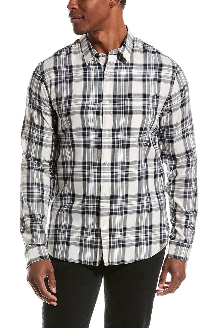 Other,Vince, Vince White and Blue Plaid Shirt, White, Medium-42-TagMLarge-44-TagL