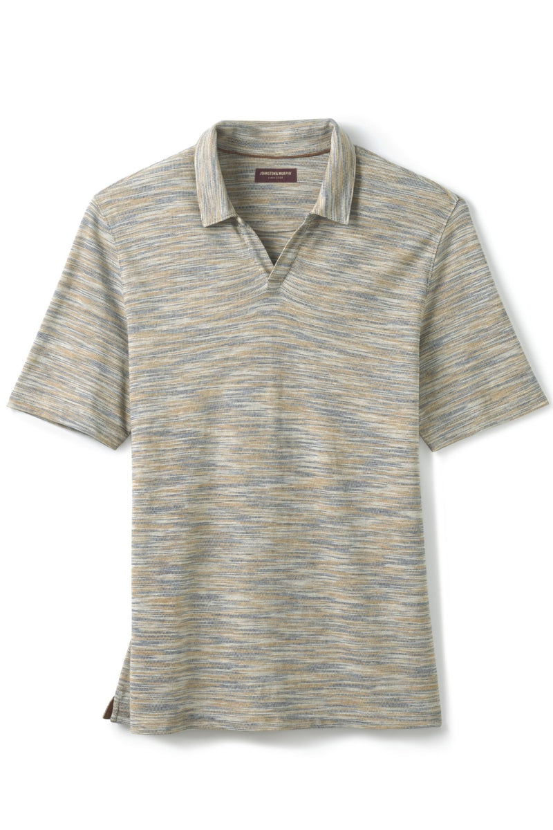Wholesale,Johnston & Murphy, Johnston & Murphy Tan/Navy Striated Textured V-Neck Polo, Tan, Small-42-TagS