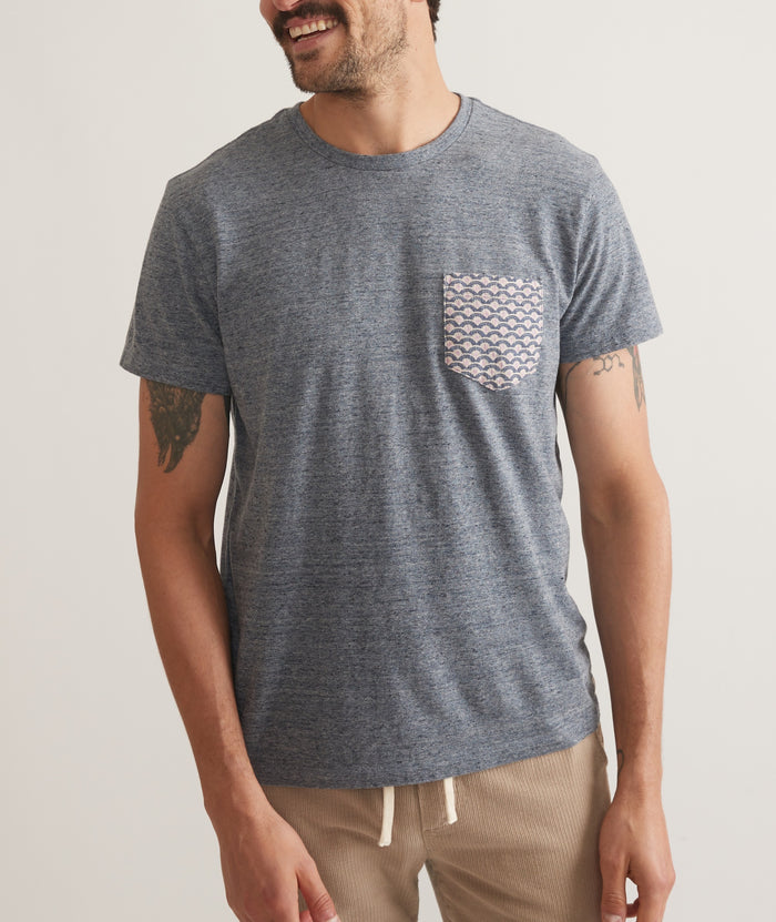 Wholesale,Marine Layer, Marine Layer Denim Nep Printed Pop Contrast Pocket Tee, Blue, Extra Extra Large-51-TagXXL