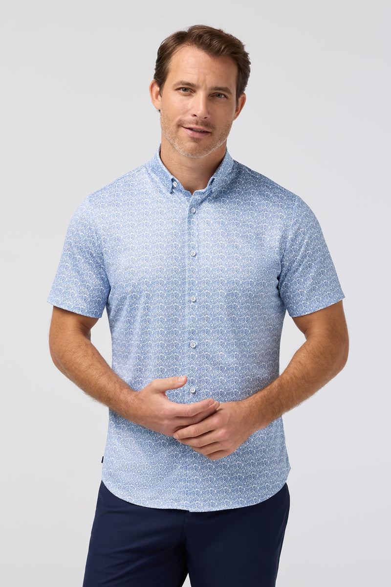 Wholesale,Mizzen + Main, Mizzen + Main Blue Palm Print Textured Trim Shirt, Blue, Extra Large-49-TagXL