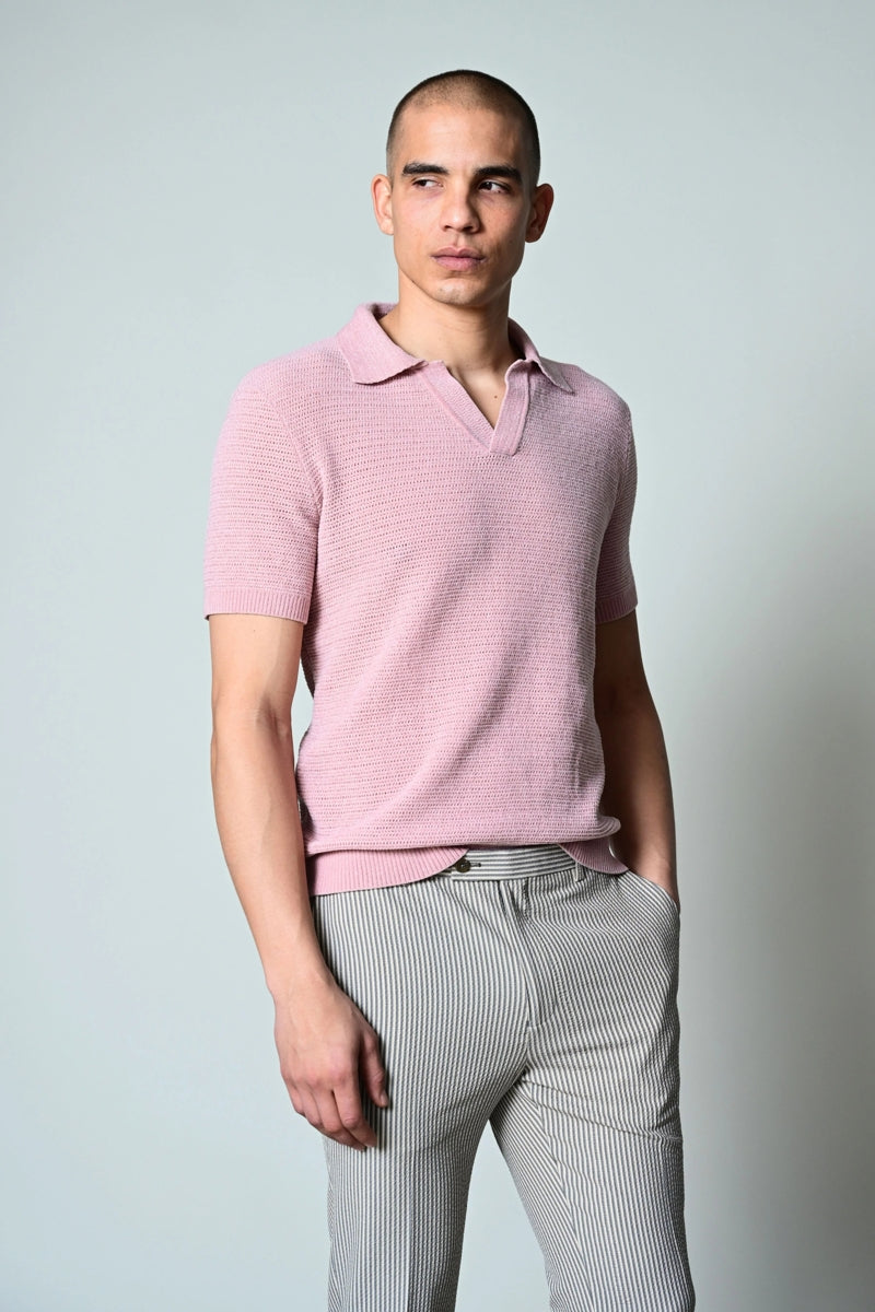 Wholesale,Paisley & Gray, Paisley & Gray Dusty Pink Chenille Open V Polo, Pink, Medium-42-TagM