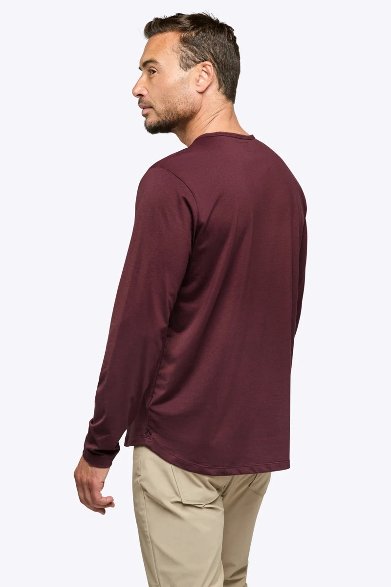 Wholesale,CUTS, CUTS Deep Cranberry Curve-Hem Buttery Soft Henley, Red, Small-39-TagSMedium-41-TagMLarge-43-TagLExtra Large-45-TagXL