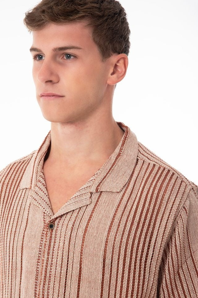 Wholesale,NOLS, NOLS Brown Cotton Textured Shirt, Brown, Small-39-TagSMedium-42-TagMLarge-44-TagLExtra Large-47-TagXLExtra Extra Large-50-TagXXL