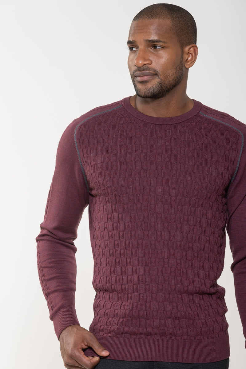 Wholesale,Luchiano Visconti, Luchiano Visconti Burgundy Hourglass Crew Neck Sweater, Red, Large-43-TagL