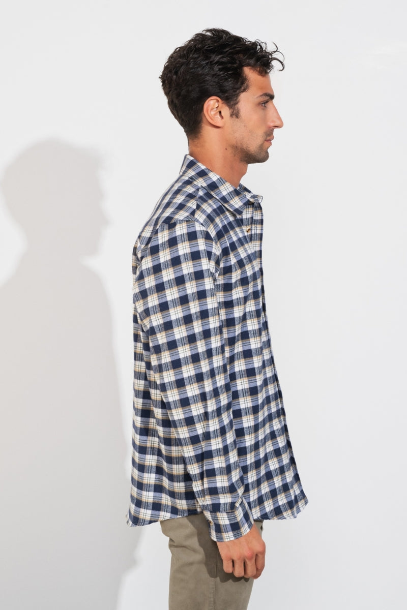 Faire,SMF, SMF Navy/White Plaid Flannel Shirt, Blue, Medium-46-TagM