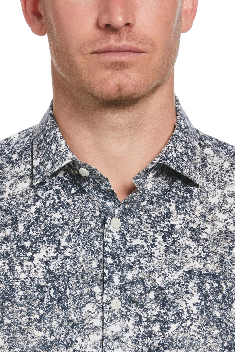 Wholesale,Perry Ellis, Perry Ellis Navy/White Foliage Print Button Up Shirt, Blue, Medium-43-TagMLarge-46-TagL