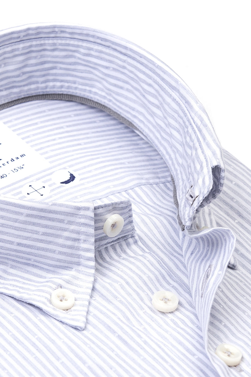 Direct From Brand,R2 Amsterdam, R2 Amsterdam Blue/White Stripped Short Sleeve Button Up Shirt, Blue, Large-45-Tag41