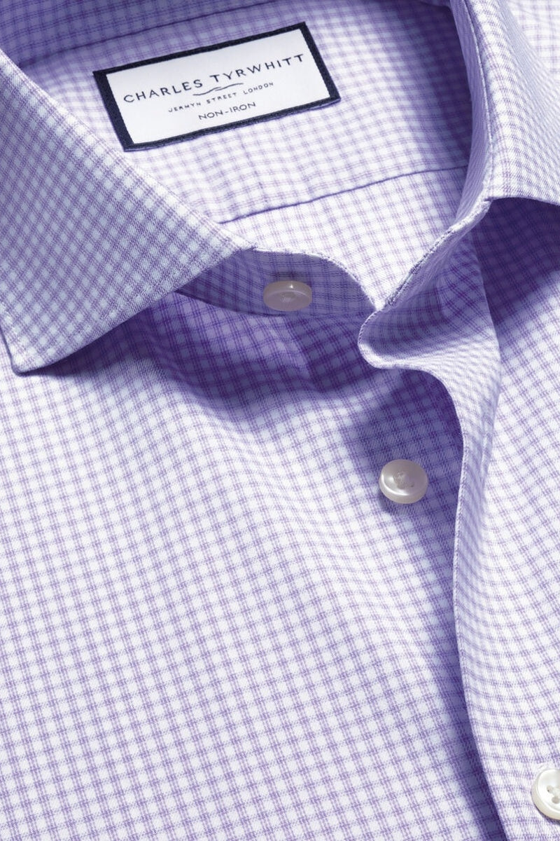 Wholesale,Charles Tyrwhitt, Charles Tyrwhitt Lilac Performance Twill Check Shirt, Purple, Large-46-Tag16.5Small-40-Tag15Medium-44-Tag16