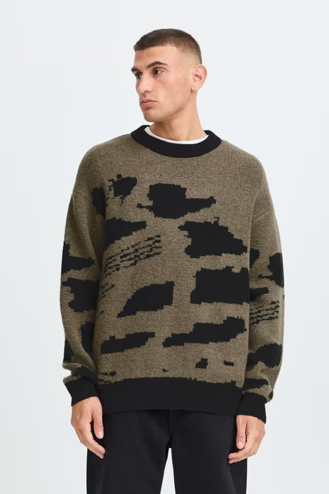 Wholesale,Solid, Solid Khak/Black Abstract Print Knitted Sweater, Green, Medium-46-TagMLarge-49-TagLExtra Extra Large-54-TagXXLSmall-43-TagSExtra Large-52-TagXL