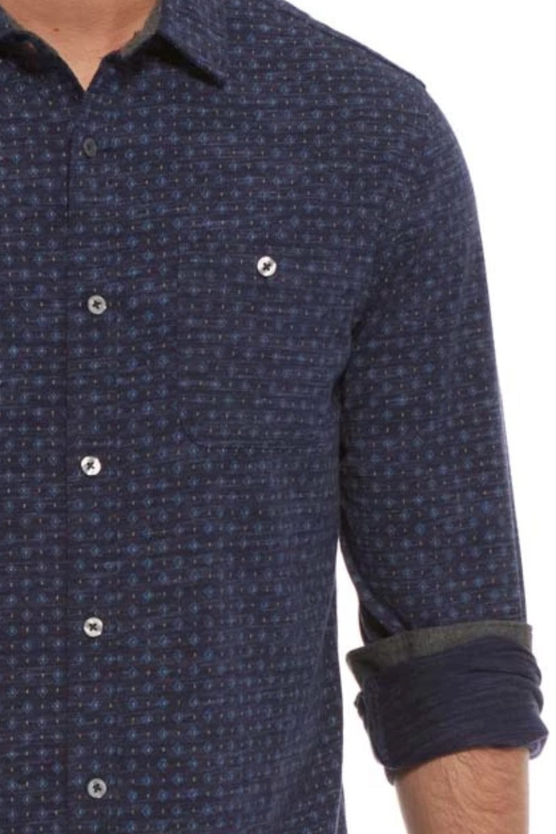 Wholesale,Flag & Anthem, Flag & Anthem Navy Heather Geo Print Knit Performance Long Sleeve Shirt, Blue, Small-40-TagS