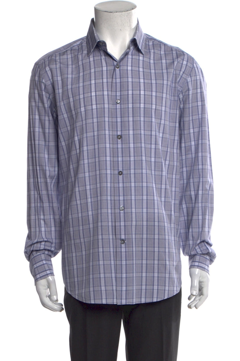 RealReal,Lanvin, Lanvin Purple Plaid Print Long Sleeve Dress Shirt, Purple, Large-45-TagL