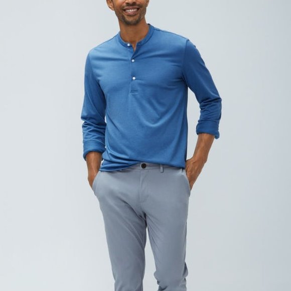 Wholesale,Ministry of Supply, Ministry of Supply Moisture Wicking Blue Long Sleeve Henley, Blue, Small-40-TagSMedium-42-TagM